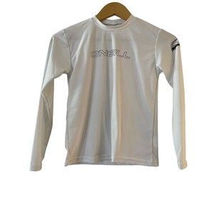 O'Neill Youth Basic Skins 50+ Long-Sleeve Sun Shirt Rash Guard Size 10 White